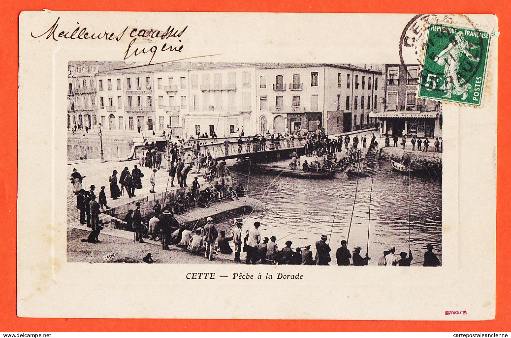 38529 / ⭐ ♥️ Edition Détourée /  CETTE Sète Pêche à La DORADE 1911 à Claude BORDES 52 Rue Emile Zola Castres E.D.B  - Sete (Cette)