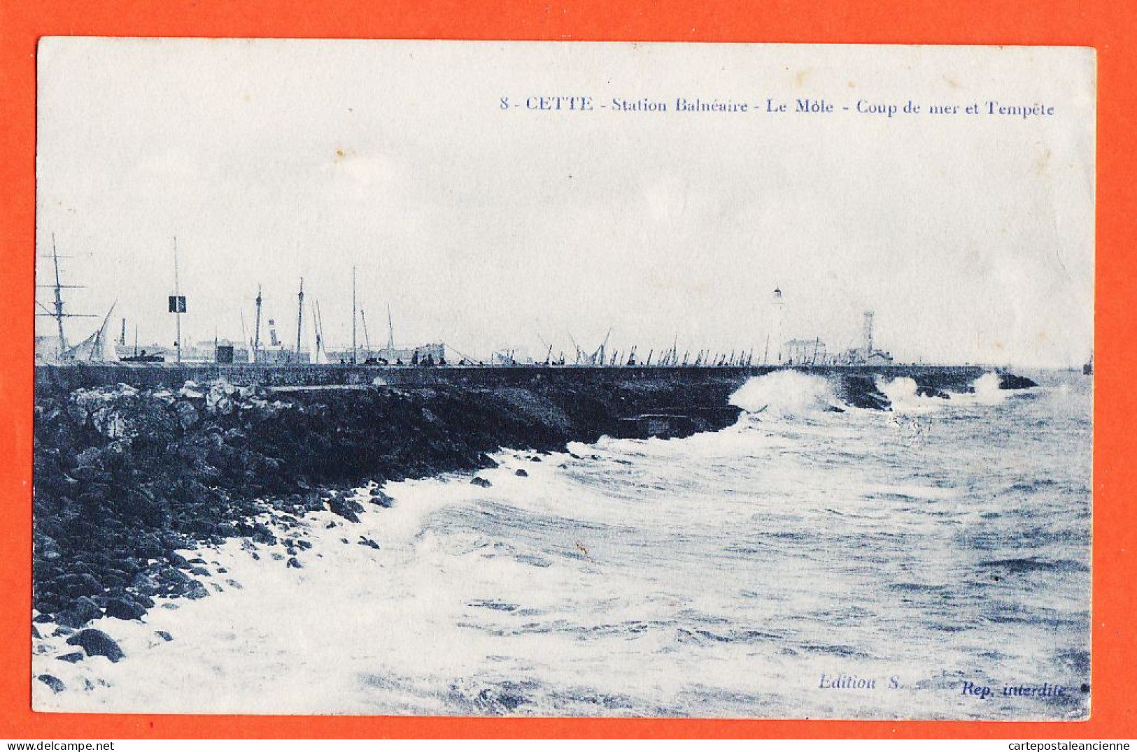 38545 / ⭐ CETTE Sète Station Balnéaire Le MÔLE Coup De Mer Tempête WW1 à Henri BOUSSE Tissus L'estap Soual - Sete (Cette)