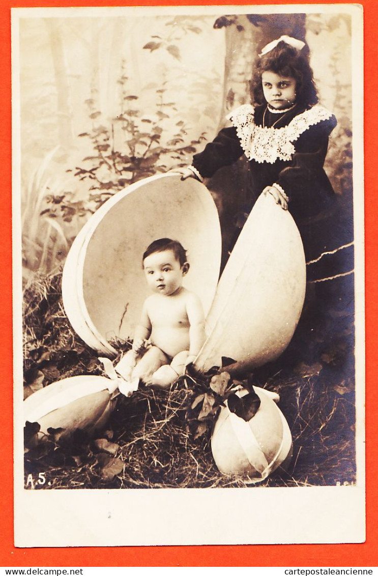 38839  / ⭐ BEBE Dans Oeuf De PAQUES Fillette 1903 à Marie LORAND Rue De Maubeuge Paris IX Carte-Photo S.P.I A-5 - Pasqua