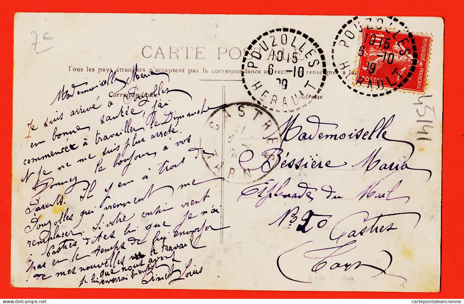 38613 / ⭐ POUZOLLES Hérault Vue Générale 1909 De Louis BINET à Maria BESSIERE Esplanade Du Mail Castres - Andere & Zonder Classificatie