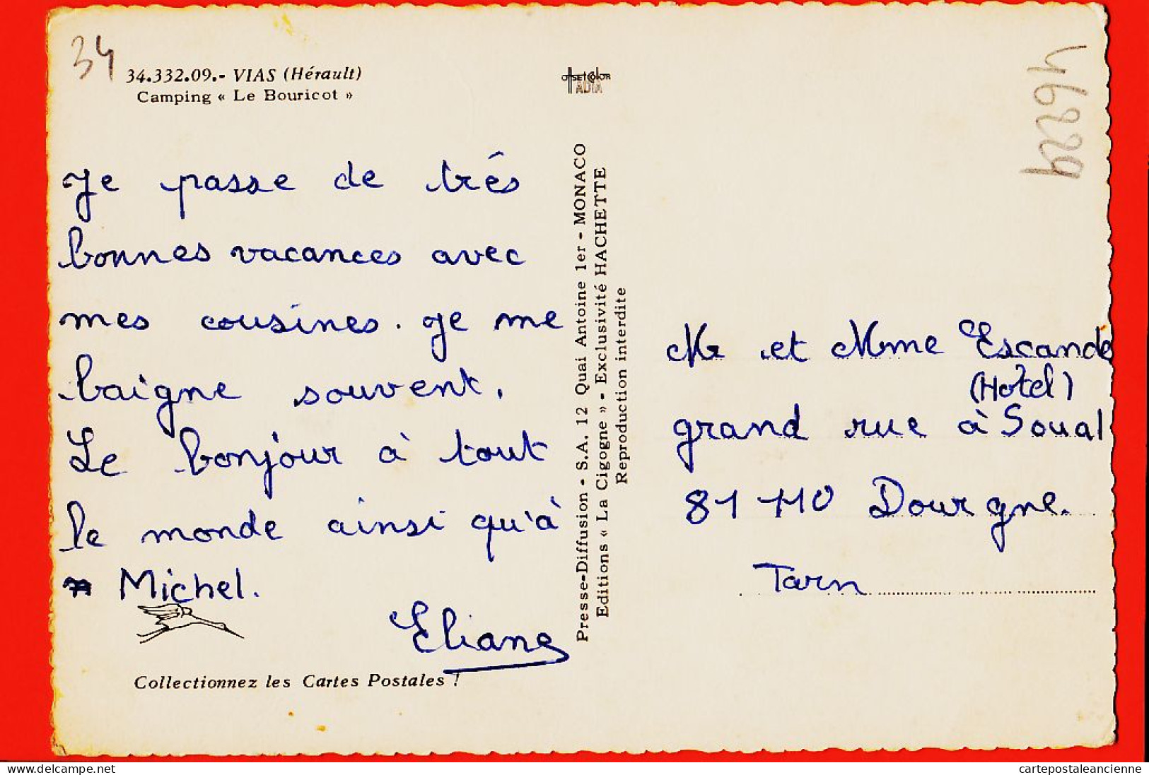 38645 / ⭐ VIAS 34-Hérault Entrée Camping LE BOURRICOT Partie Pétanque Pub Lessive GENIE 1960s à ESCANDE Dourgne-CIGOGNE - Other & Unclassified