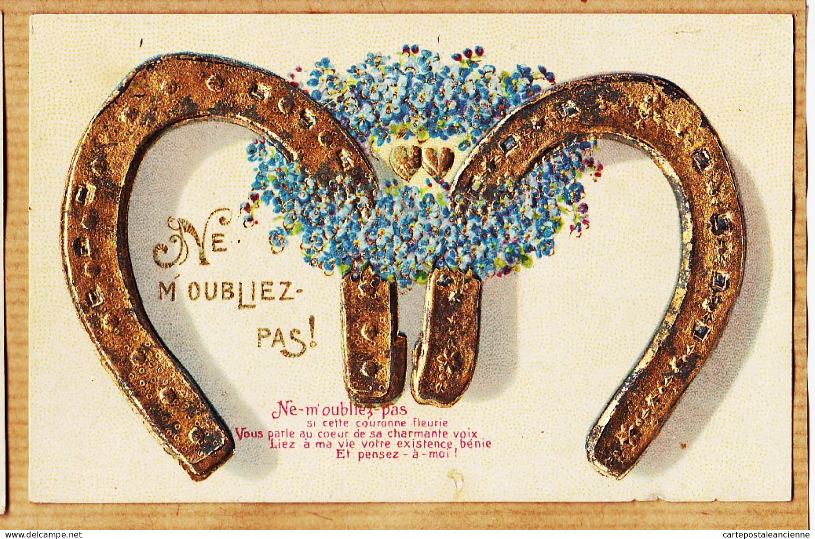 38821 / ⭐ ◉  (•◡•) Embossed NE M'OUBLIEZ PAS Porte-Bonheur FERS à CHEVAL  Fer Couple  Amour Coeur 1910s  - Other & Unclassified