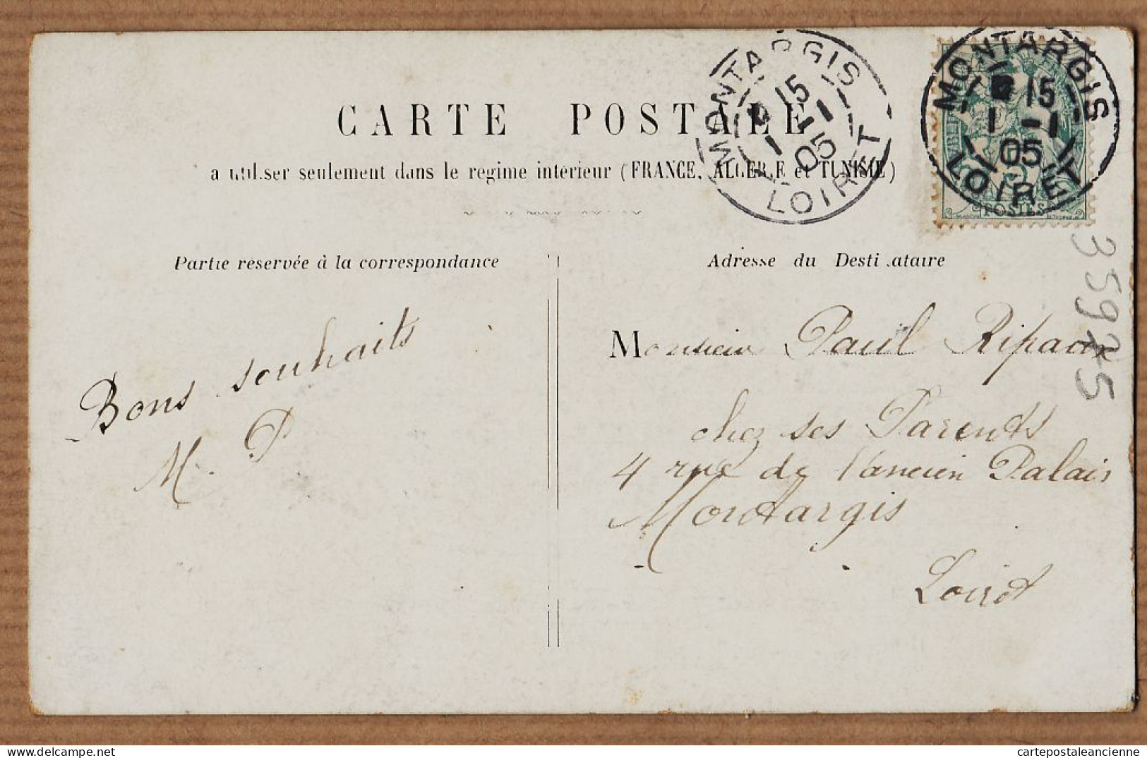 38690  / ⭐ Cachet Poste 01-01-1905 1er Janvier - Je Vous Apporte Mes Meilleurs Souhaits à Paul RIPAUX Montargis - Nieuwjaar