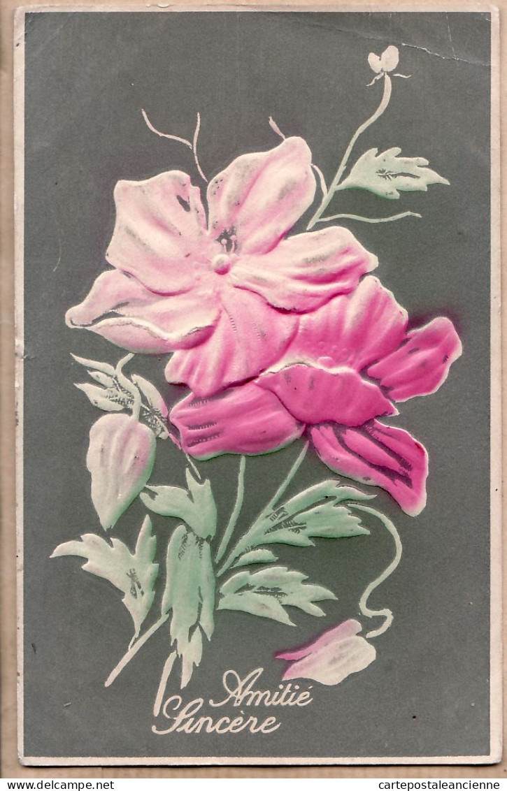 38815  / ⭐ Embossed Relief Art-Déco Floral AMITIE SINCERE 1905s à Henriette MARTIN 134 Rue Broca Paris - Otros & Sin Clasificación