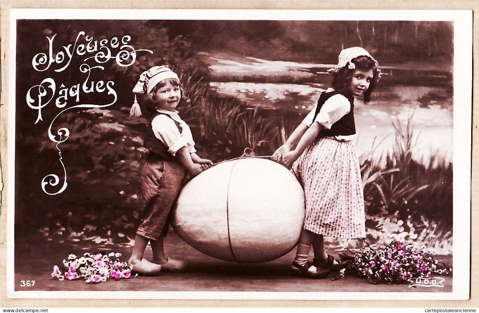 38825  / ⭐ JOYEUSES PÂQUES Fillette Garçonnet Portant Oeuf Géant 1910 à Alice CATALAN Montbazin U-D-D 367 - Pasqua