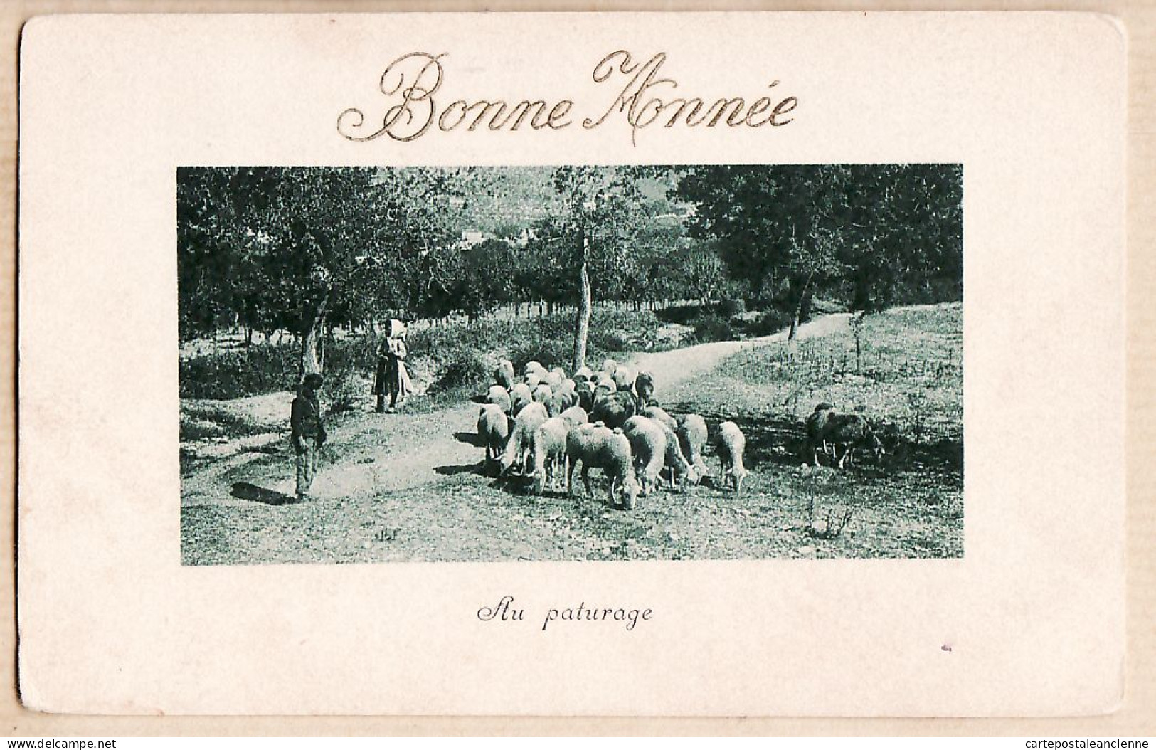 38683  / ⭐ BONNE ANNEE Au Paturage ( Troupeau Moutons ) 1910s  BRUNNER Como 5433  - Anno Nuovo