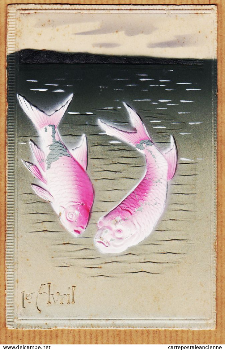 38806  / ⭐ ♥️ T.B Carte Relief PREMIER 1er AVRIL Poissons Embossés 1910s  M.B.R - 1° Aprile (pesce Di Aprile)