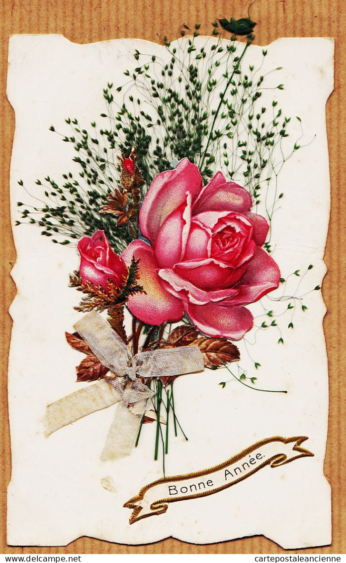 38769  / ⭐ ♥️ BONNE ANNEE Découpis Rose Ajouti Herbe Naturelle Ruban Tissu 1910s-LENEVEU à GOUDIER ST-Pierre-la-Vieille - Neujahr