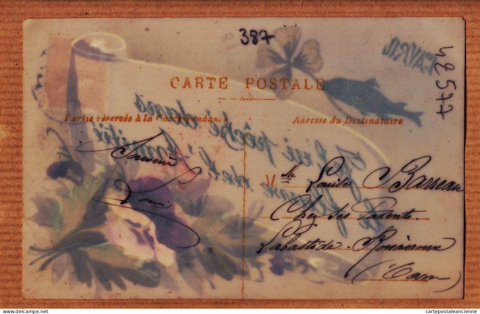38805  / ⭐ Carte Celluloïd PREMIER 1er AVRIL Poisson Pêché Dans Fleuve Amitié 1910s-Louise BARREAU Labastide-Rouairou - Erster April