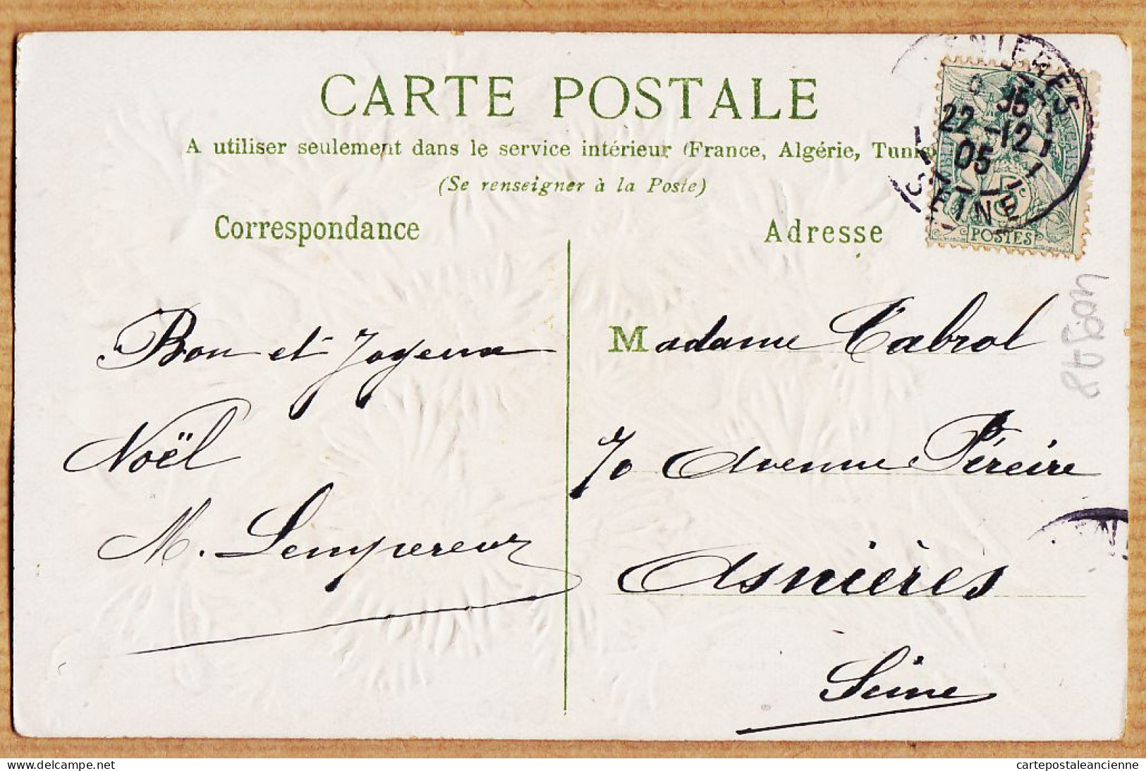 38762  / ⭐ Carte Gaufrée Relief BLEUETS MEILLEURS Voeux BONHEUR 1910s  De LEMPEREUR à CABROL Avenue Pereire Asnières - New Year