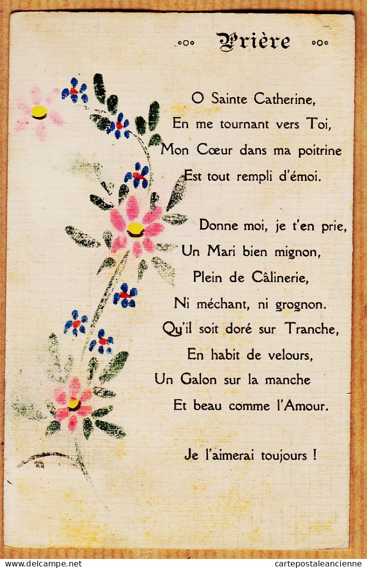 38849  / ⭐ Prière O SAINTE-CATHERINE Ste 1919 à Jeanne FISCHEN Rue De L'Estragarde Paris -Carte Toilée  - Sint Catharina