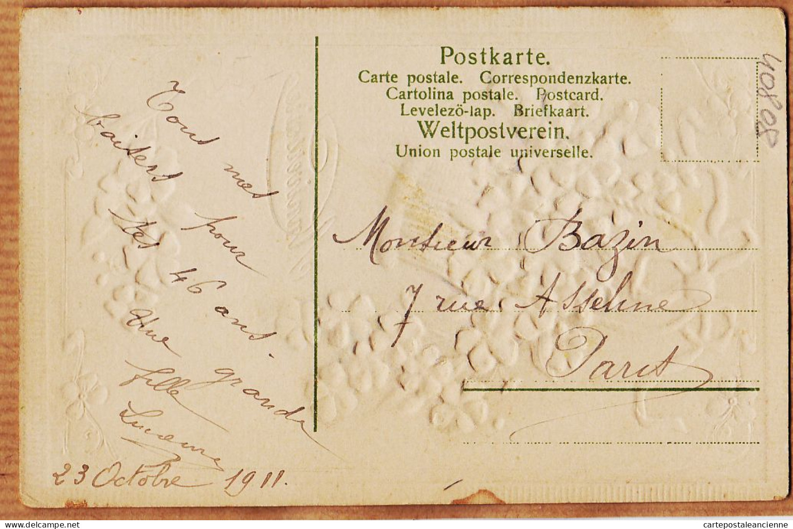 38858  / ⭐ Curieuse Carte Relief Gaufrages Recouverts Ajoutis 46 Ans ANNIVERSAIRE 1911 à BAZIN 7 Rue Asseline Paris - Cumpleaños