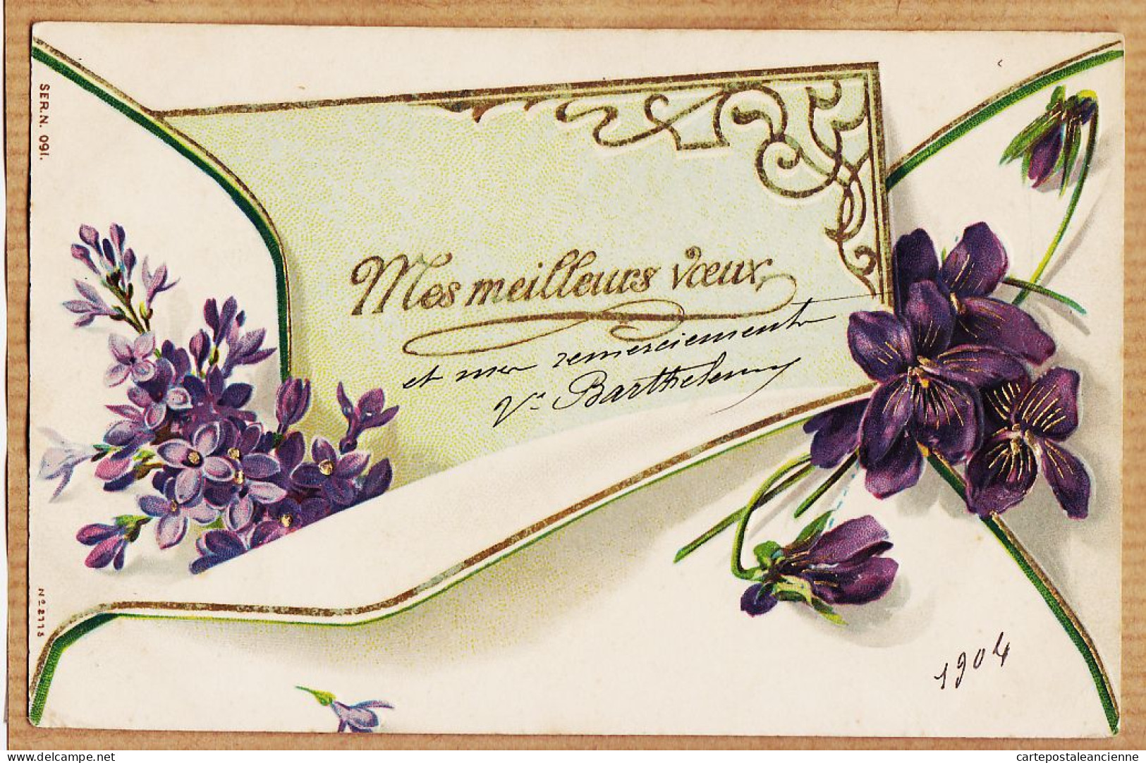 38753  / ⭐ Carte Gauffrée Dorée Mes MEILLEURS VOEUX 1904 De BARTHELEMY à PICARD Représentant Banque Laigle-SER. 091 - New Year