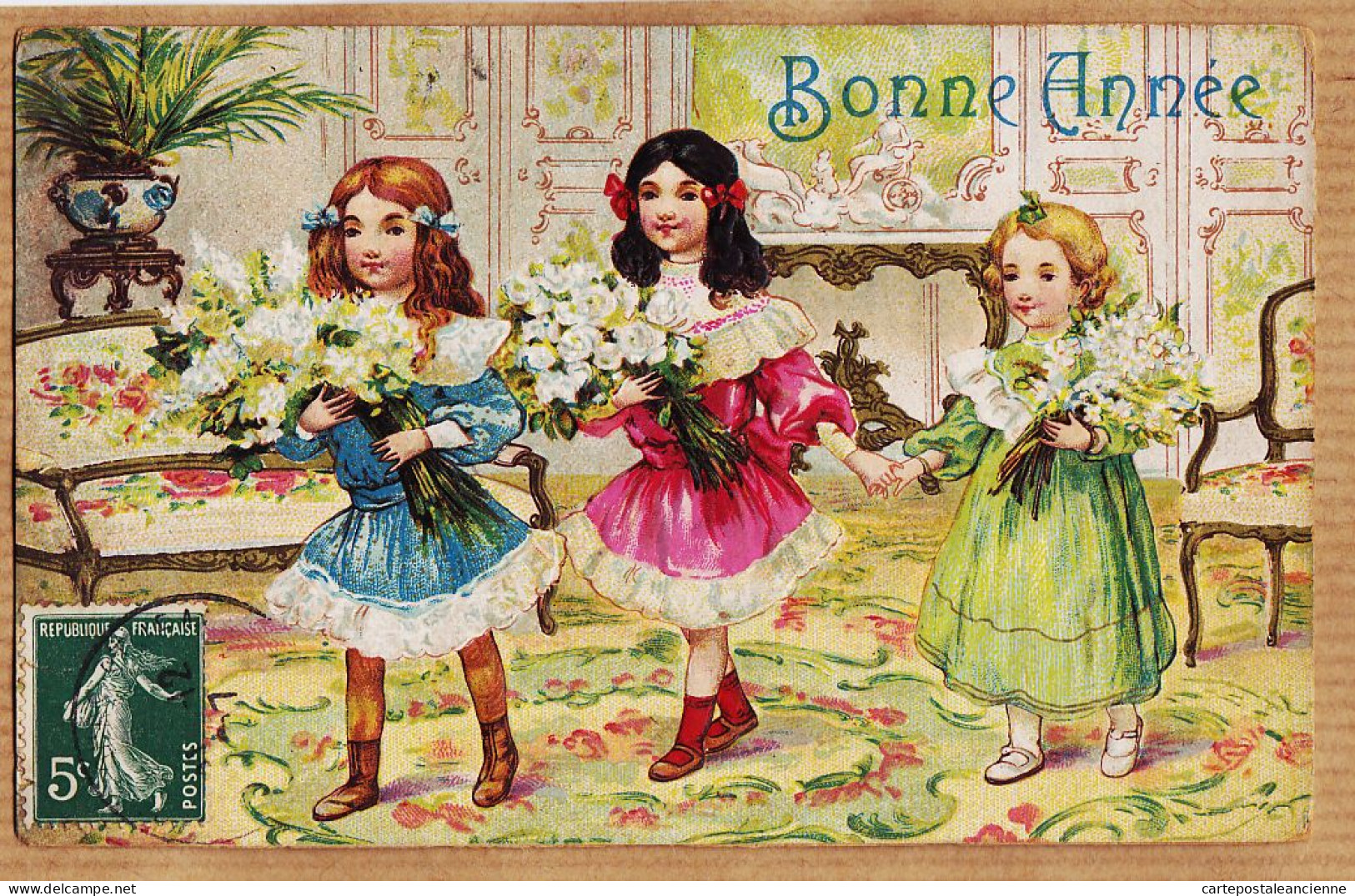 38750  / ⭐ Embossed Relief BONNE ANNEE 3 Fillettes De Anna BUSCA à Victor MAUREL Rue Reauly Maison GUIRAUD Castres - New Year