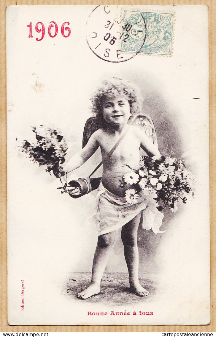 38740  / ⭐ Angelot Cupidon BONNE ANNEE 1906 A TOUS 31-12-1905 à BLANCHETTE Epicier Rue Cury Pont-Ste-Maxence-BERGERE - Neujahr