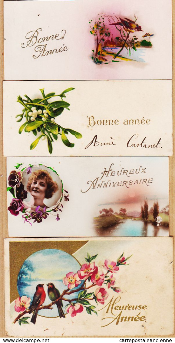 38820  / ⭐ Lot De 4 CDV BONNE ANNEE Et HEUREUX ANNIVERSAIRE 1920s  à Famille HUGUET Gard - Otros & Sin Clasificación