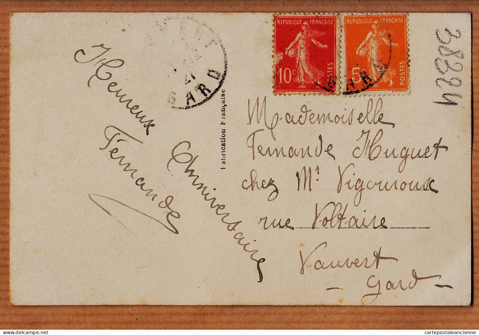 38906 / ⭐ ◉  (•◡•)  DIX 1852- BONNE FETE 1921 à Fernande HUGUET Chez VIGOUROUX Vauvert Gard  - Sonstige & Ohne Zuordnung