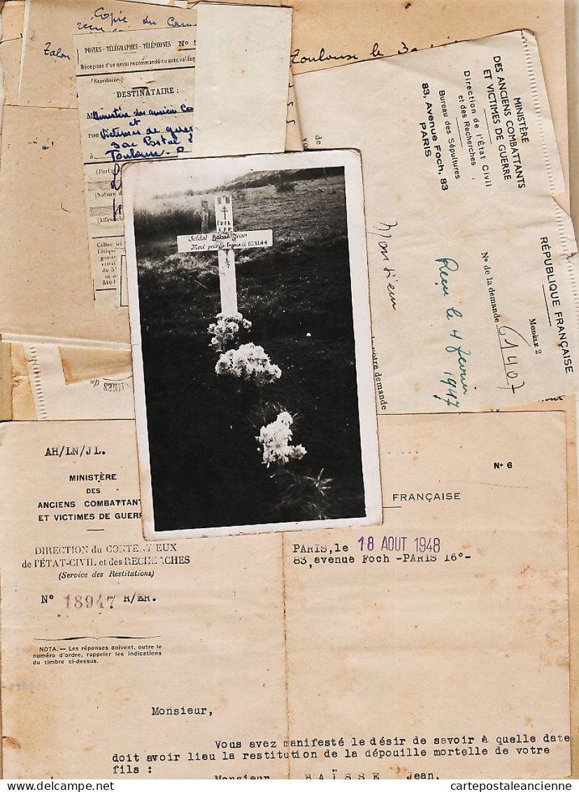 38859 / ⭐ ♥️ Rare CASTRES Tarn Soldat Jean BAÏSSE Mort FRANCE 20.11.1944 + 8 Doc. Dont Demande Restitution Dépouille - Castres