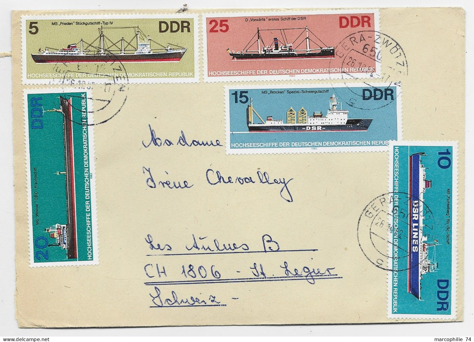 GERMARNY DDR BOAT LETTRE COVER  BRIEF GERA 1982 TO SUISSE - Lettres & Documents