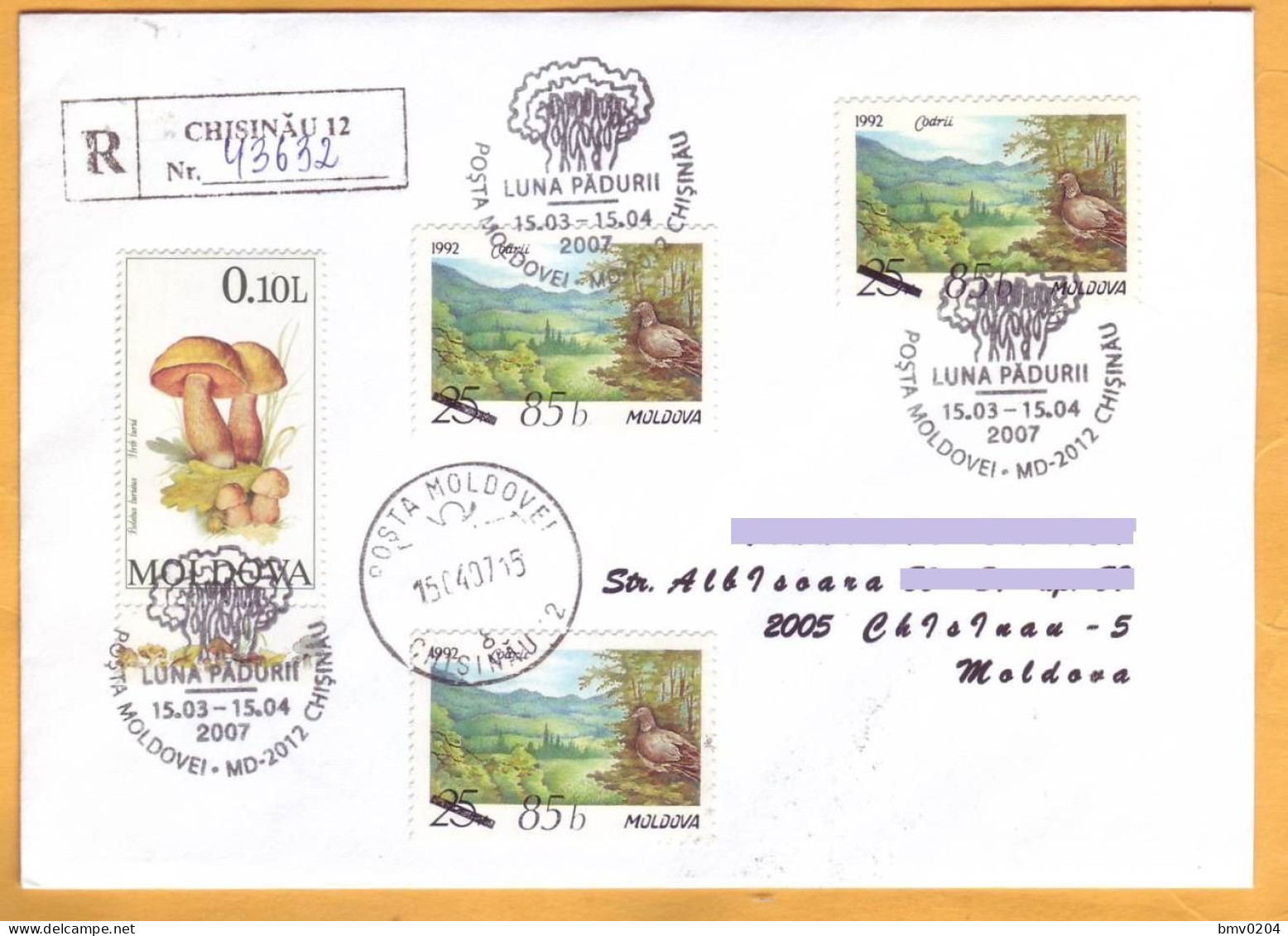 2007 Moldova Cover Special Cancellation "Month Of The Forest", Nature, Mushrooms, Birds - Moldawien (Moldau)