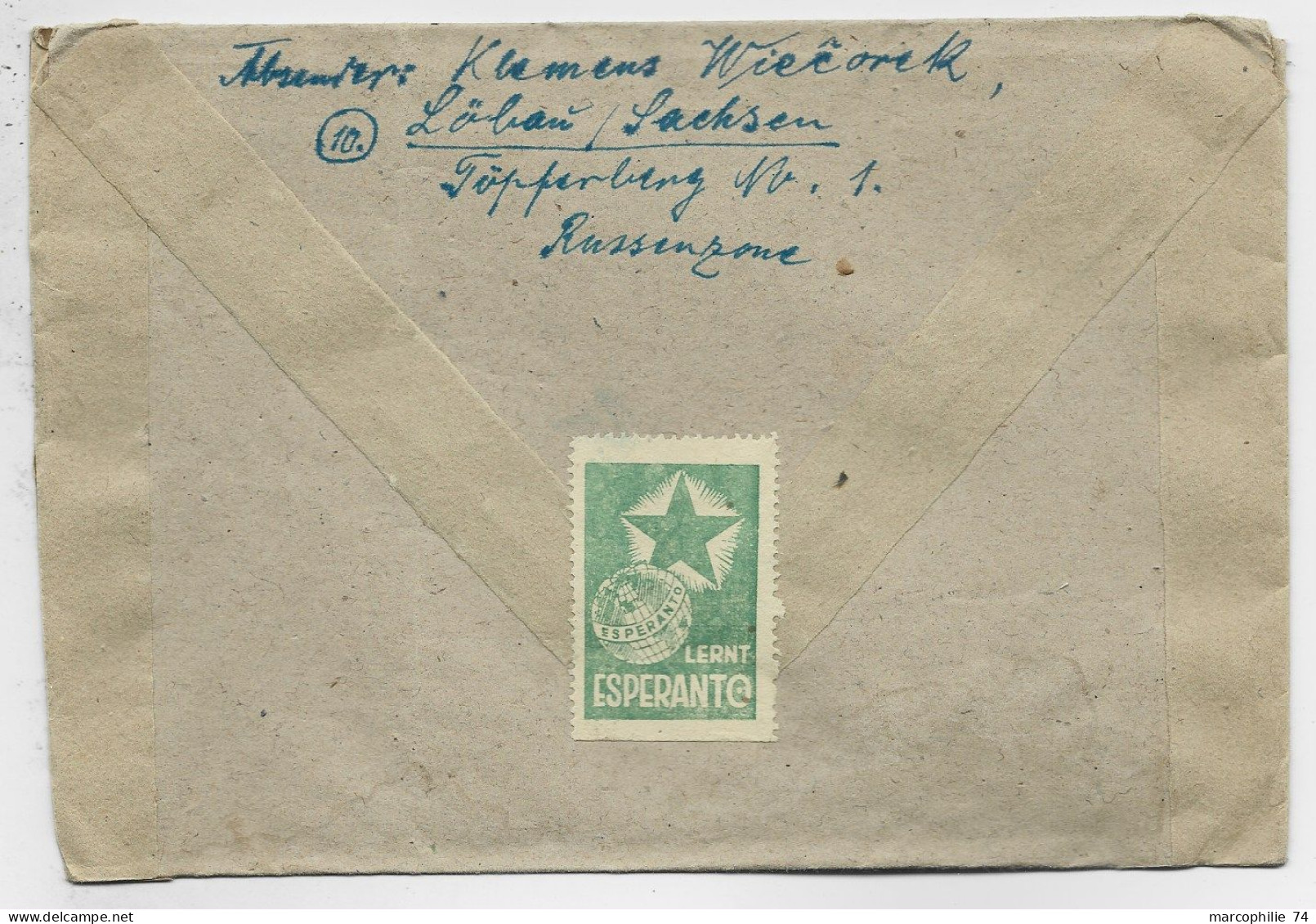 GERMANY 75C POST SOLO LETTRE COVER BRIEF LOBAU 1946 + VIGNETTE ESPERENTO LERNT TO GENEVE SUISSE - Brieven En Documenten