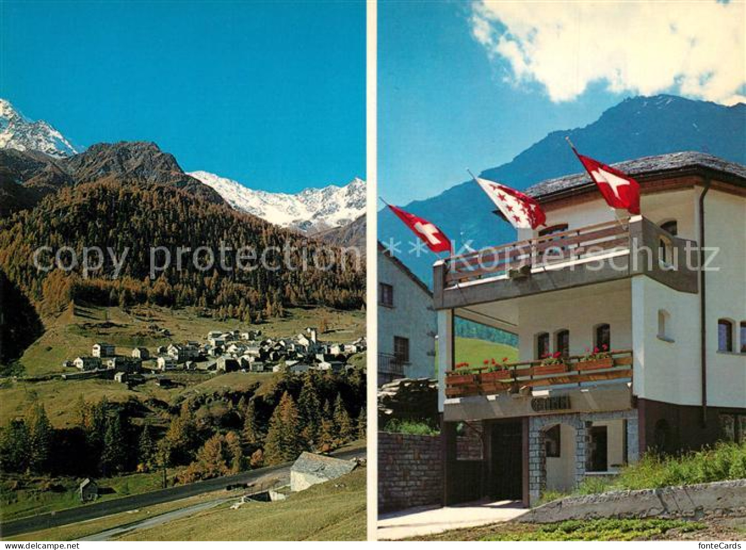 13315477 Simplon Dorf Landschaftspanorama Alpen Hotel Grina Flaggen Simplon Dorf - Sonstige & Ohne Zuordnung