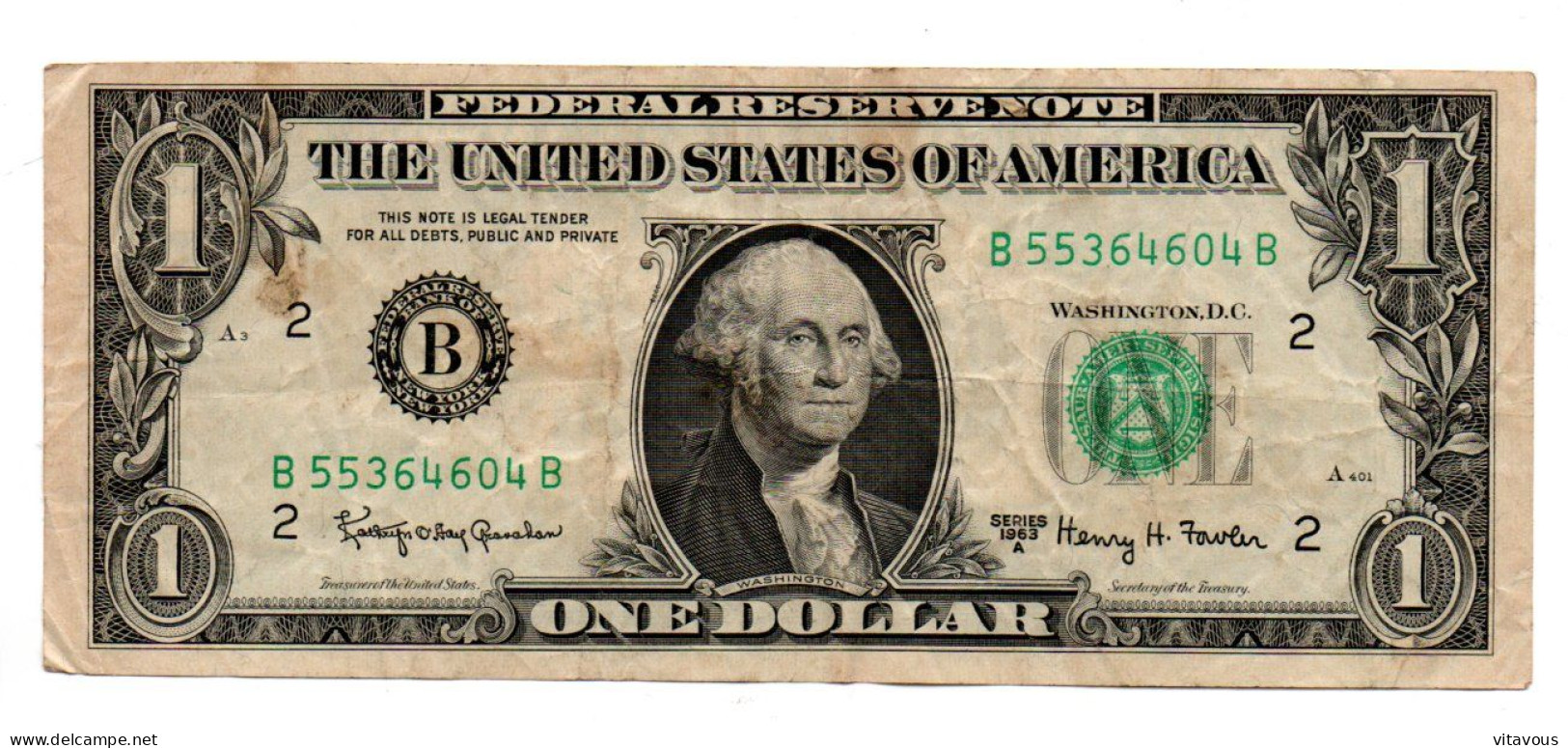 Billet USA  Washington D.C. Série 1963 - 1 Dollar  N° B 55364604  B - Bank-note Banknote - Federal Reserve Notes (1928-...)