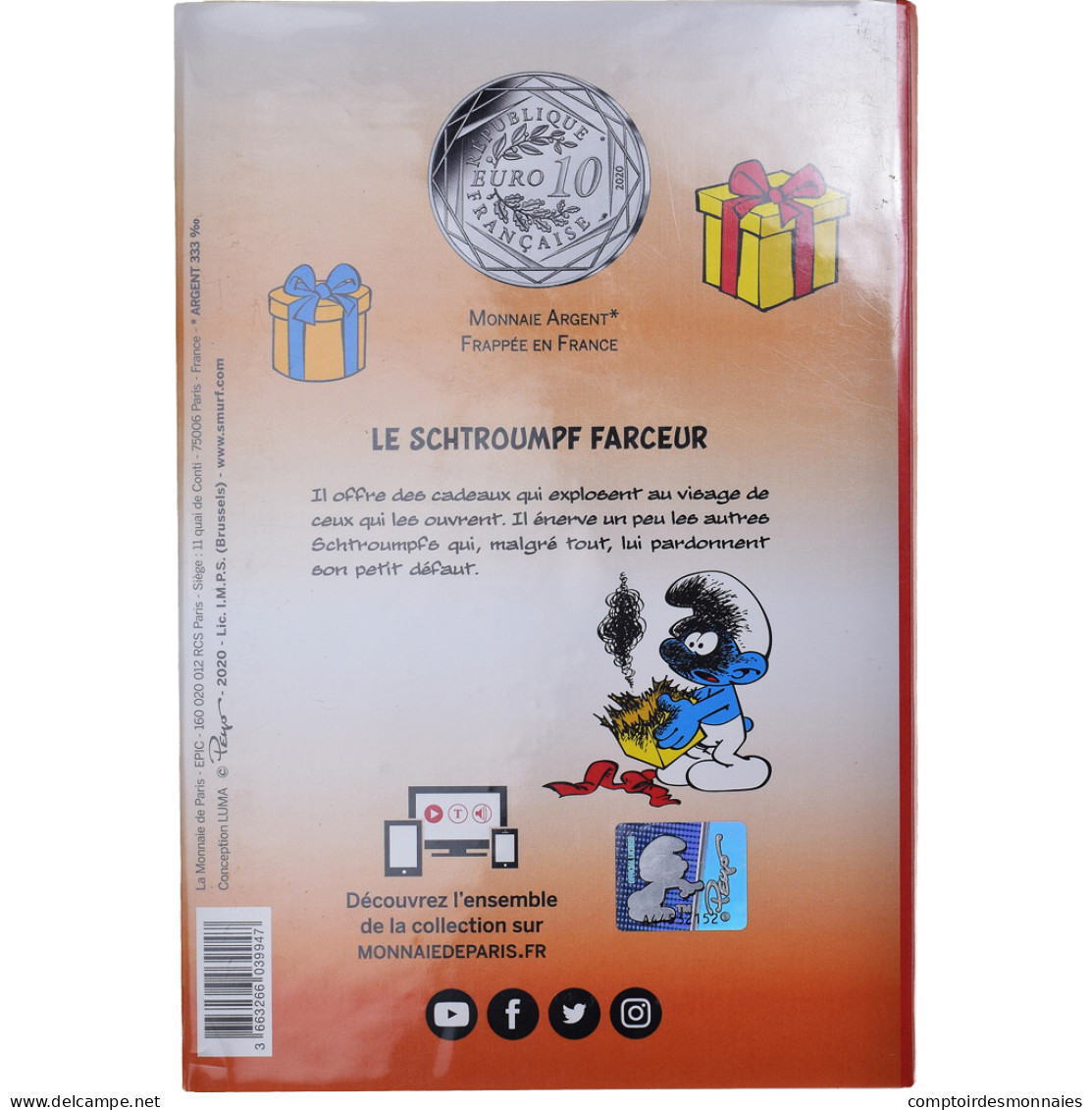 France, Monnaie De Paris, 10 Euro, Le Schtroumpf Farceur (12/20), 2020, FDC - France