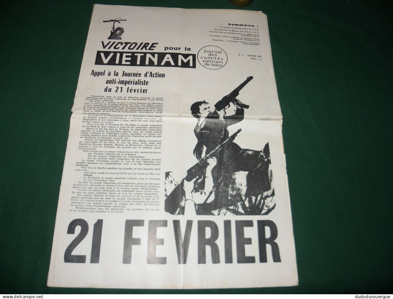 GUERRE DU VIETNAM : " VICTOIRE POUR LE VIETNAM " JOURNAL DES COMITES VIETNAM DE BASE , LE N ° 4 DE JANVIER 1968 - Français