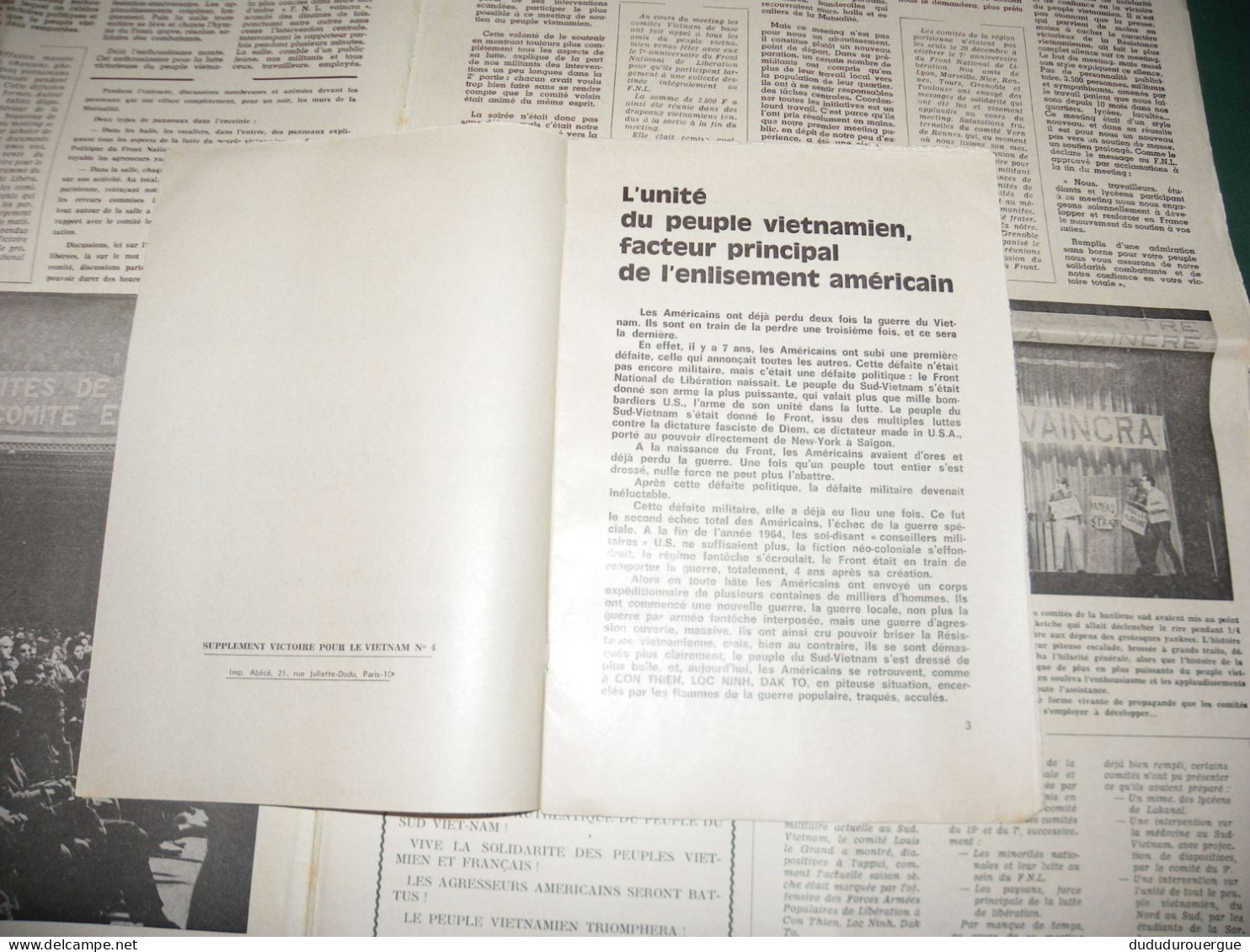 GUERRE DU VIETNAM : " VICTOIRE POUR LE VIETNAM " JOURNAL DES COMITES VIETNAM DE BASE , LE N ° 4 DE JANVIER 1968 - Français