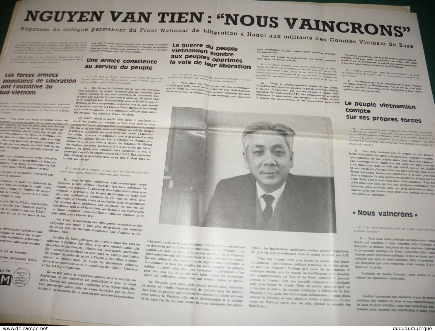 GUERRE DU VIETNAM : " VICTOIRE POUR LE VIETNAM " JOURNAL DES COMITES VIETNAM DE BASE , LE N ° 4 DE JANVIER 1968 - Französisch