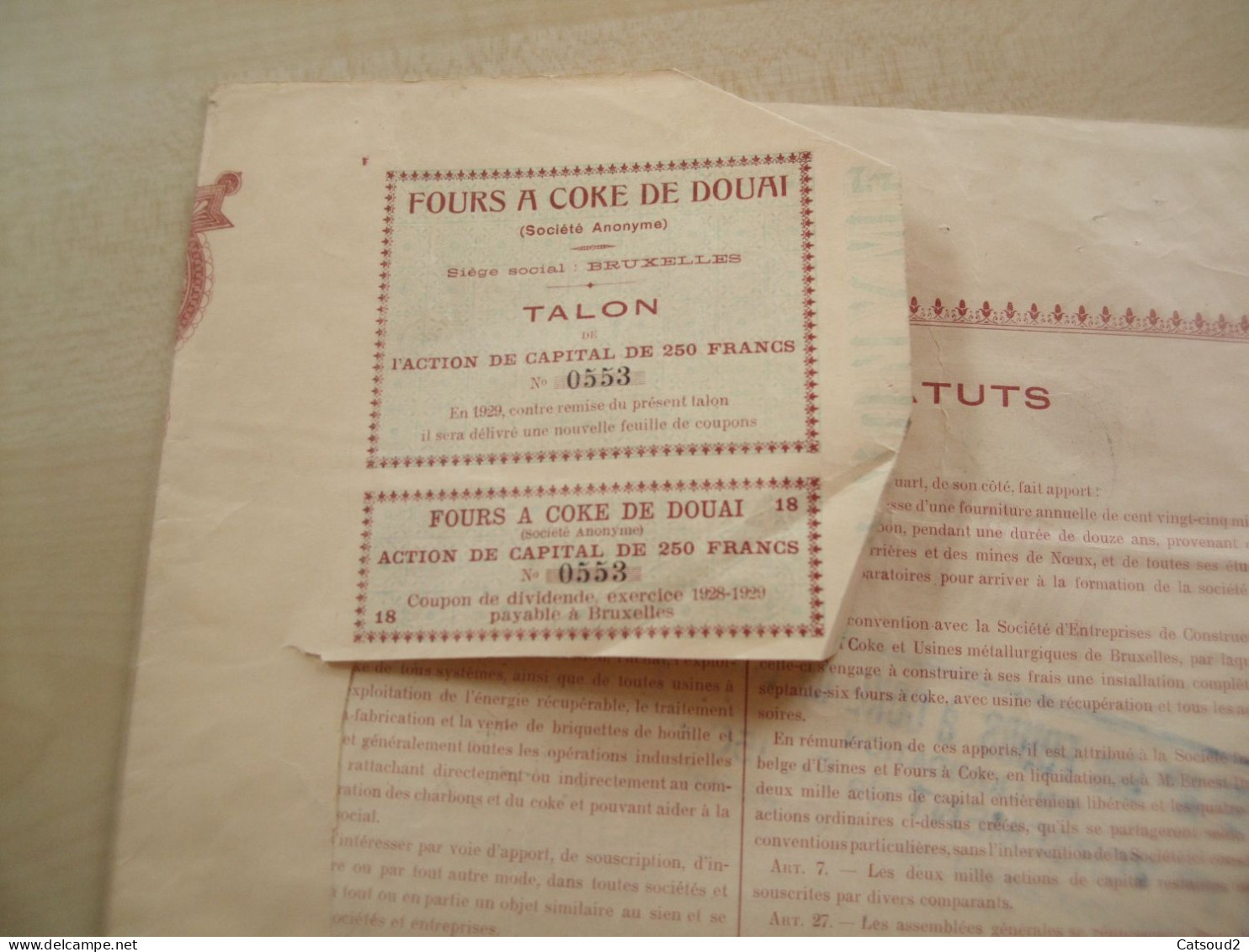 Ancienne Action 1911 FOURS A COKE DE DOUAI - Autres & Non Classés