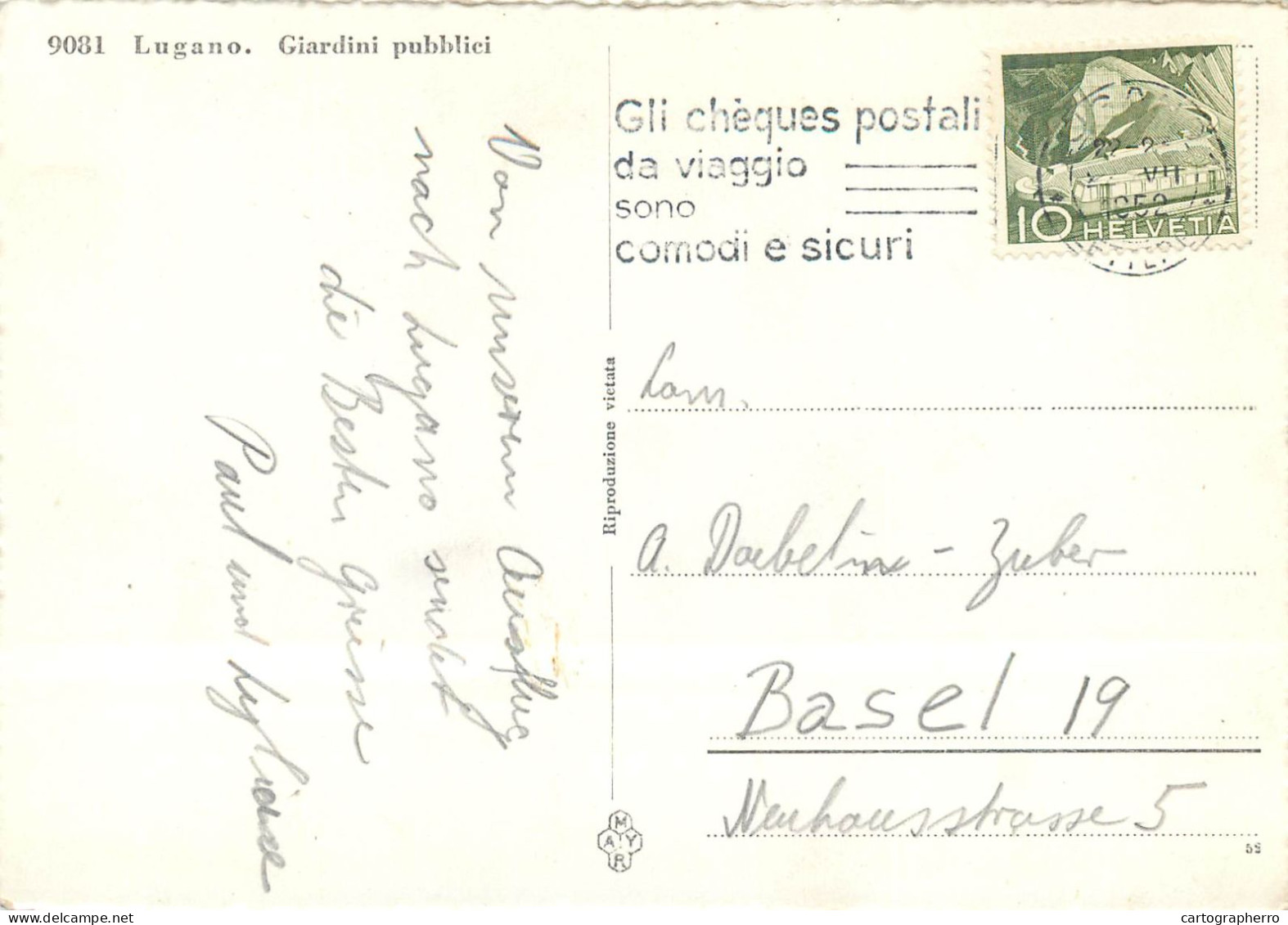 Postcard Switzerland Lago Di Lugano Giardini Pubblici 1952 - Other & Unclassified