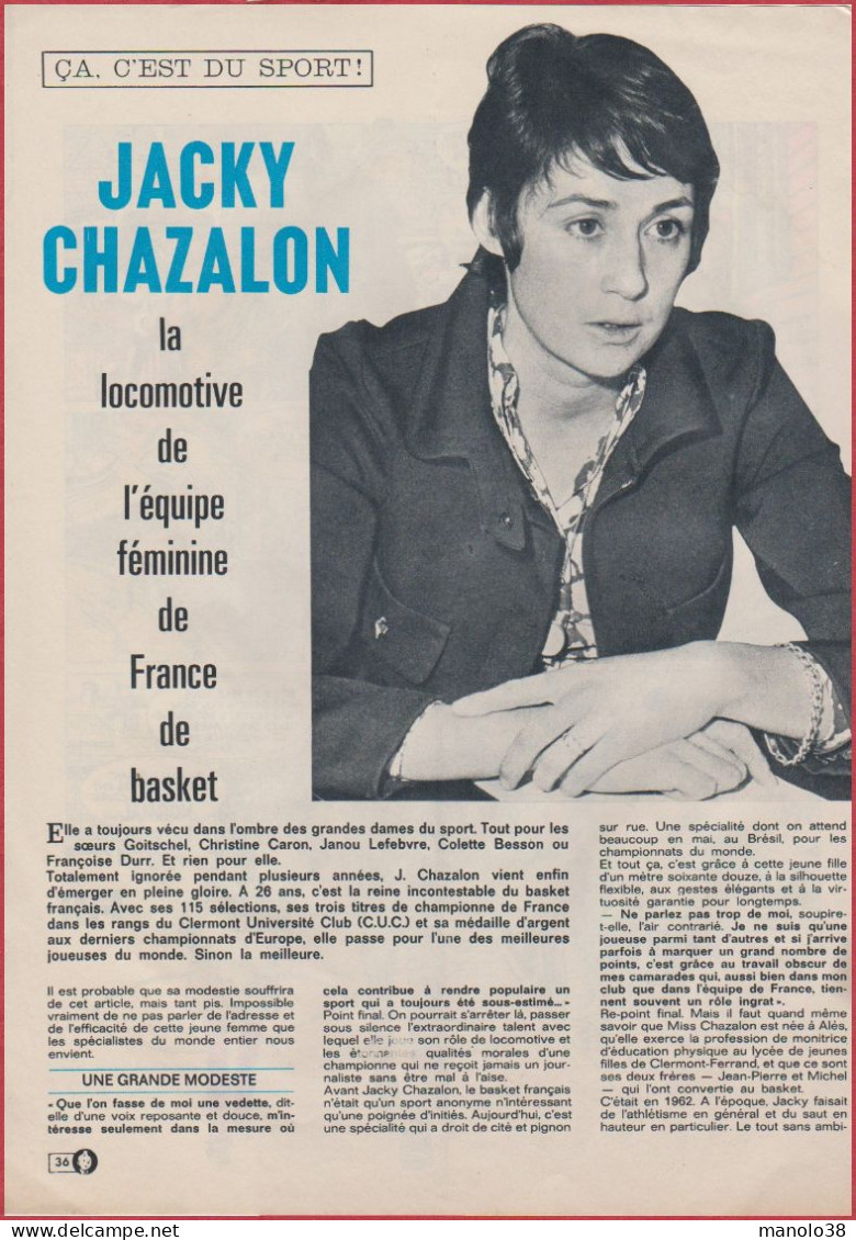 Jacky Chazalon. La Locomotive De L'équipe De France Féminine De Basket. Sport. Reportage. 1971. - Historical Documents