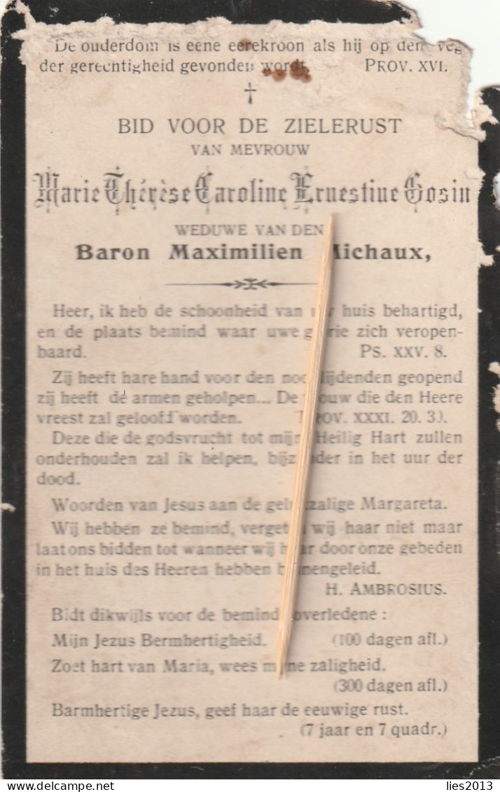 Marie-Thérèse Gosin Veuve Baron Michaux °Nodebais 1831 +Nodebais 1907 - Devotion Images