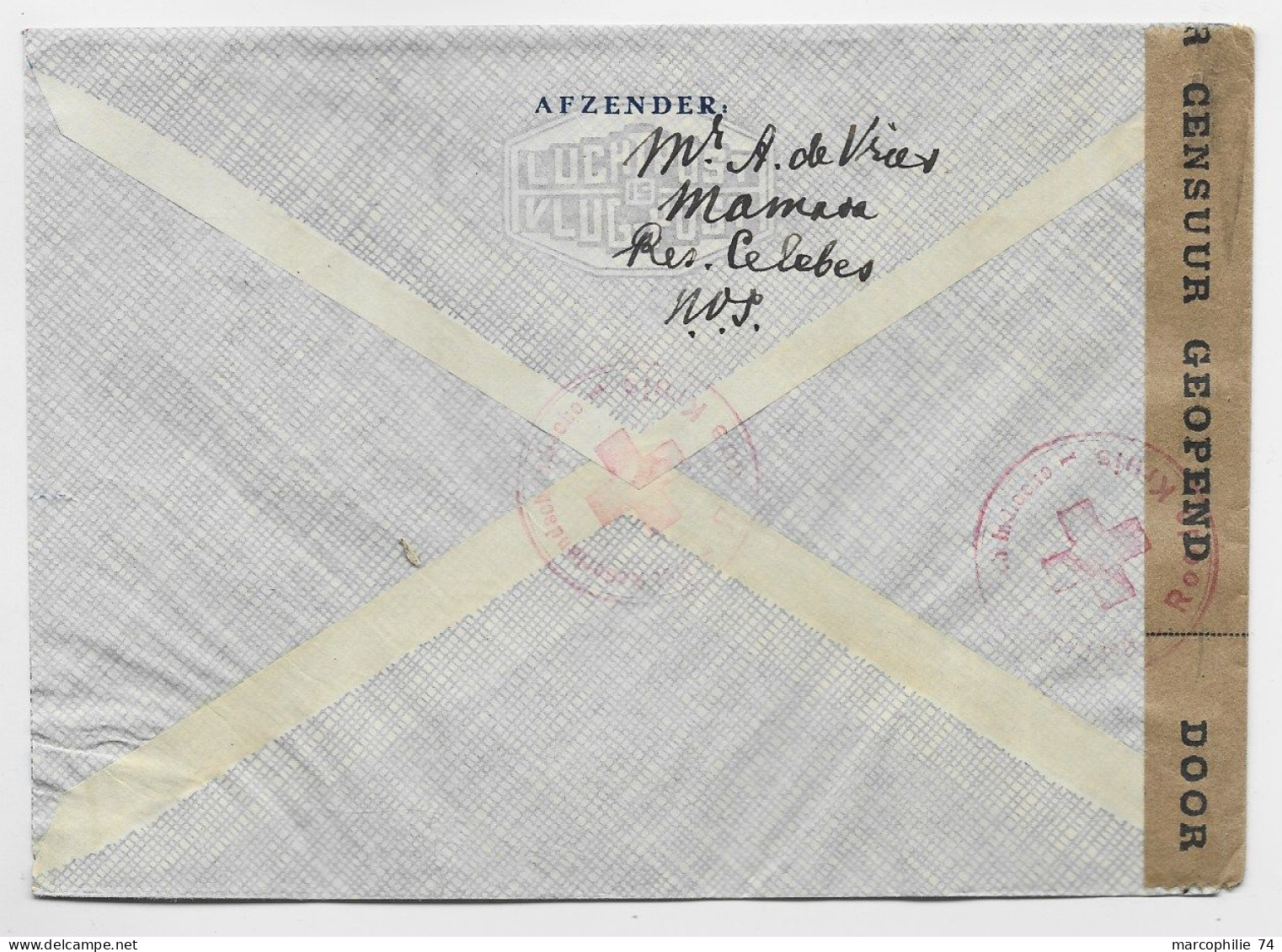 NEDERN INDIE 35C SOLO LETTRE COVER AVION BATAVIA CENTRUL ROODE KRUIS TO CROIX ROUGE GENEVE SUISSE + CENSUUR - Nederlands-Indië