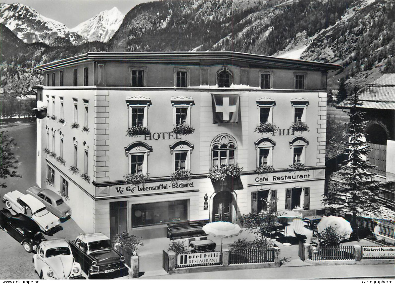 Postcard Switzerland Hotel Filli Zernez Backerei Cafe Restaurant - Autres & Non Classés