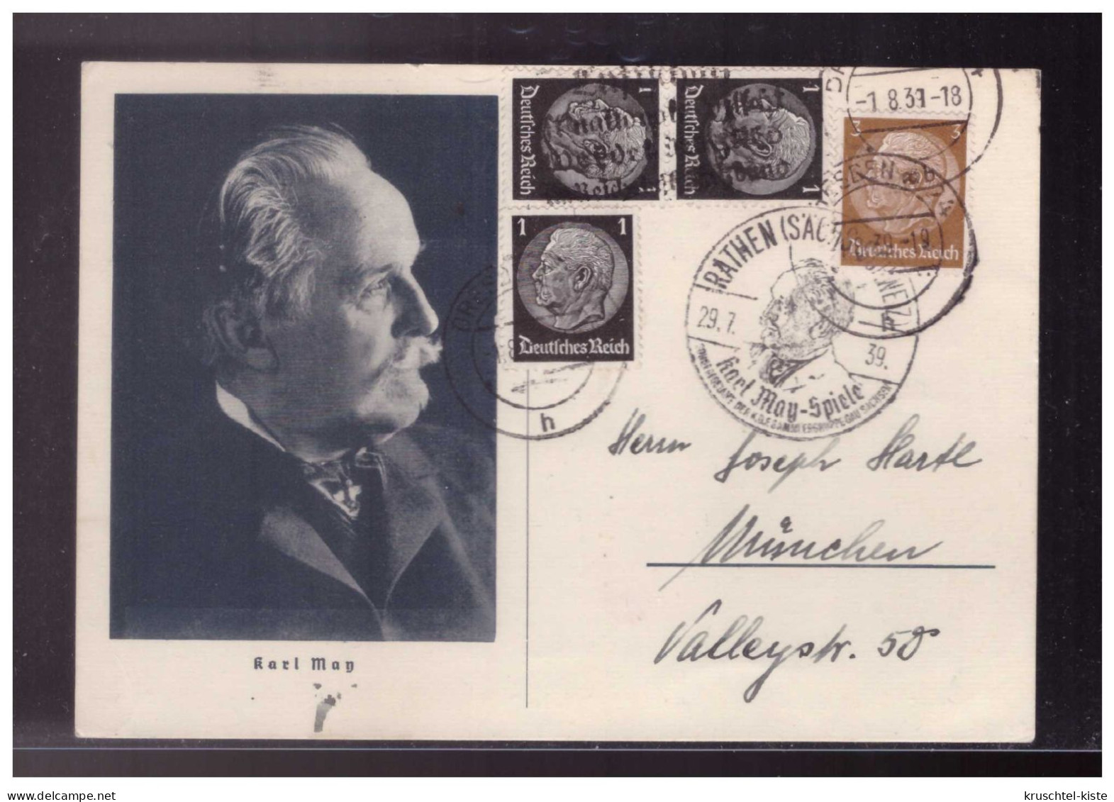 DT- Reich (024191) Postkarte Karl May Mit SST Rathen 29.7.1939 Gelaufen Dresden 1.8.1939 - Storia Postale