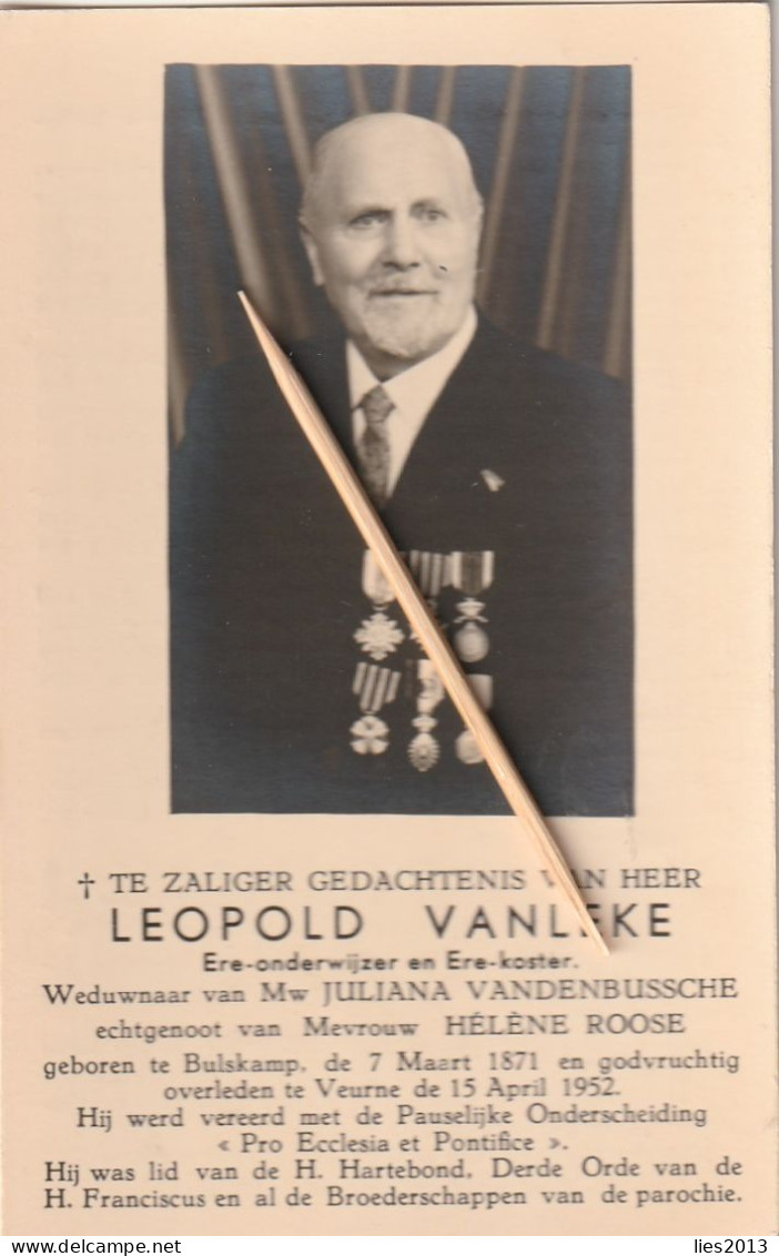 Bulskamp, Veurne, Leopold Vanleke, Vandenbussche, Roose, Pauselijke Onderscheiding - Devotion Images