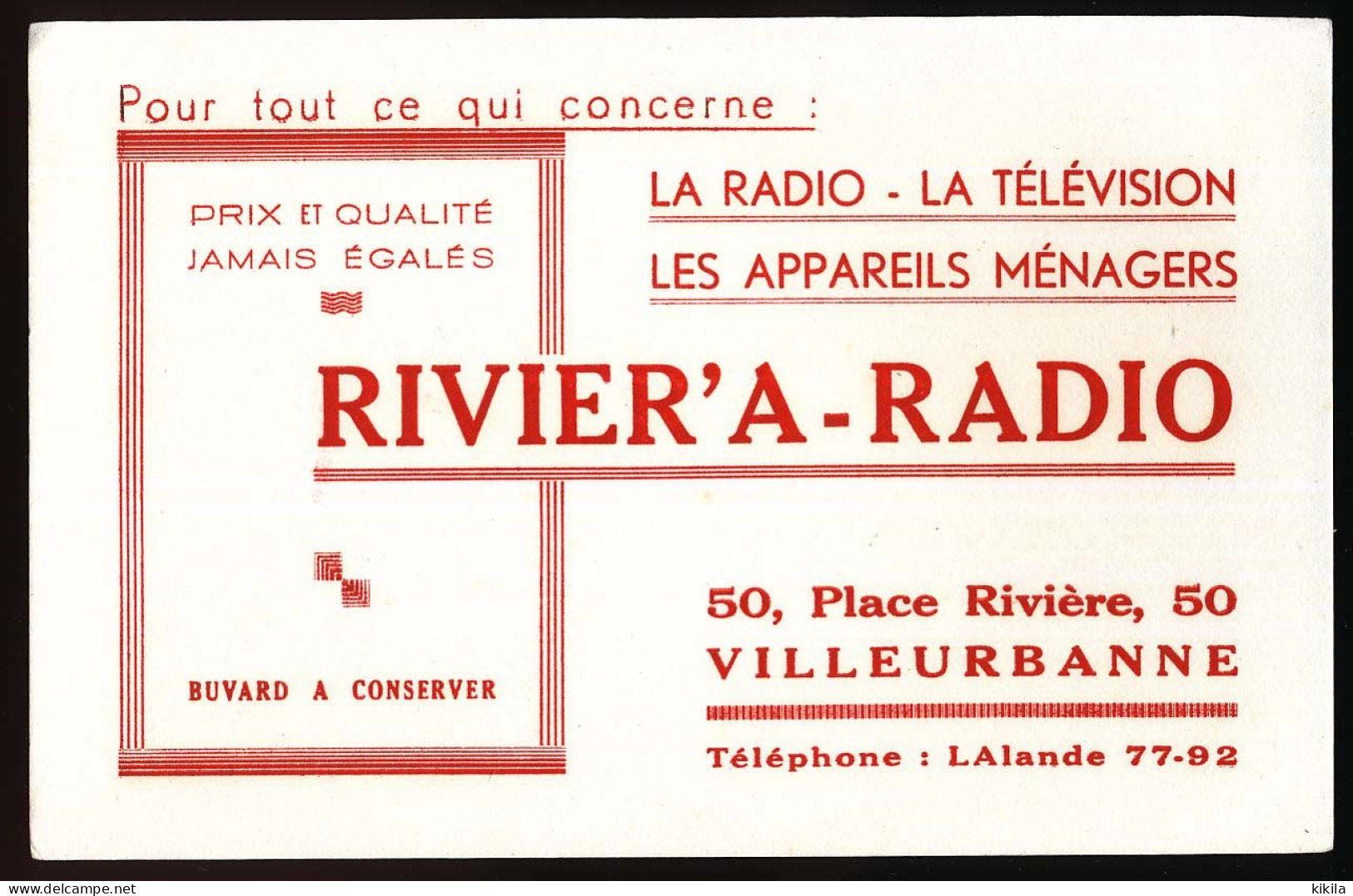 Buvard 121 X 13,4 RIVIER'A RADIO  Radio Télévision Appareil Ménagers à Villeurbanne Rhône - Electricity & Gas