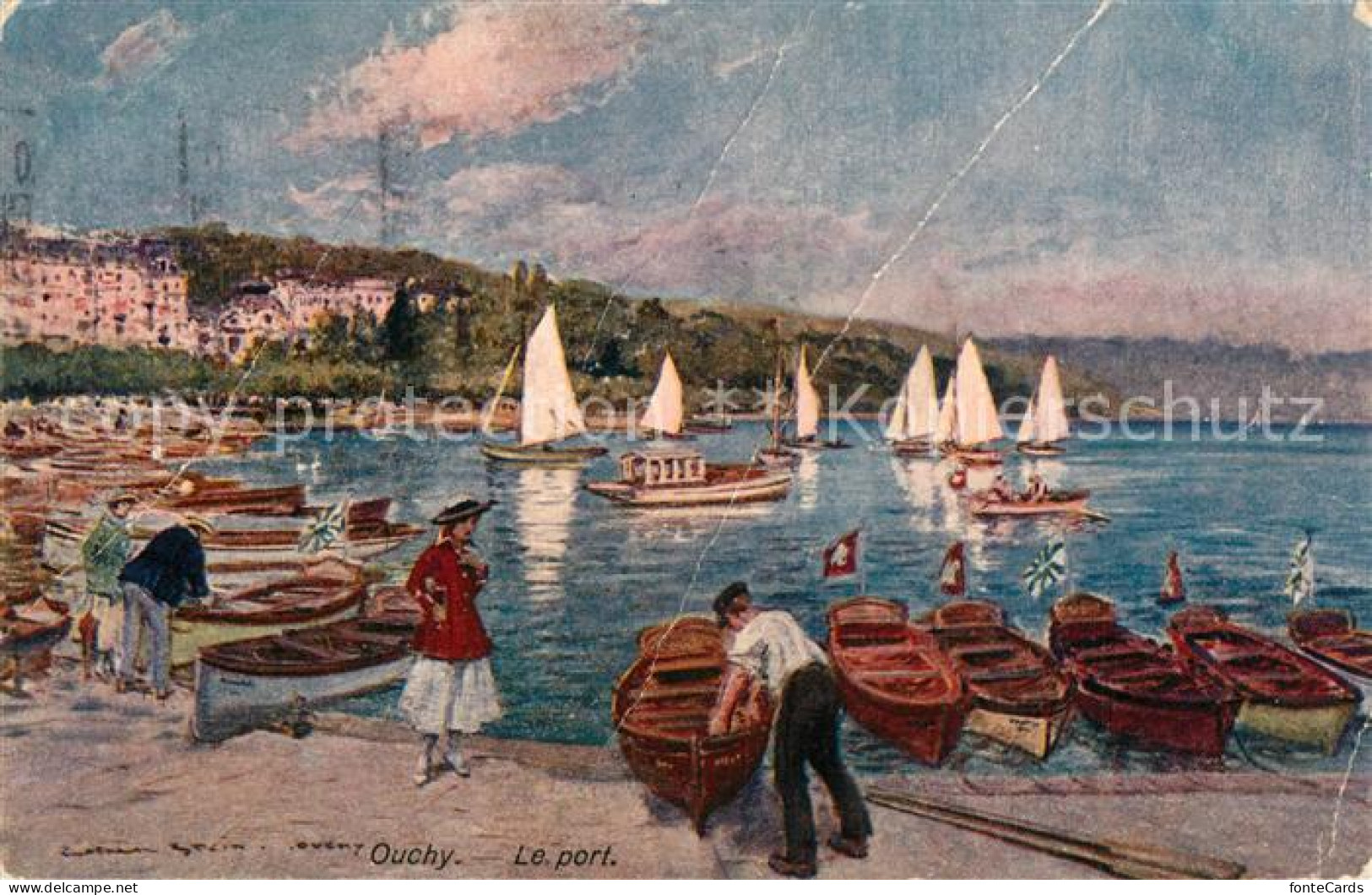 13301977 Ouchy Le Port Lac Leman Hafen Genfersee Kuenstlerkarte Ouchy - Autres & Non Classés