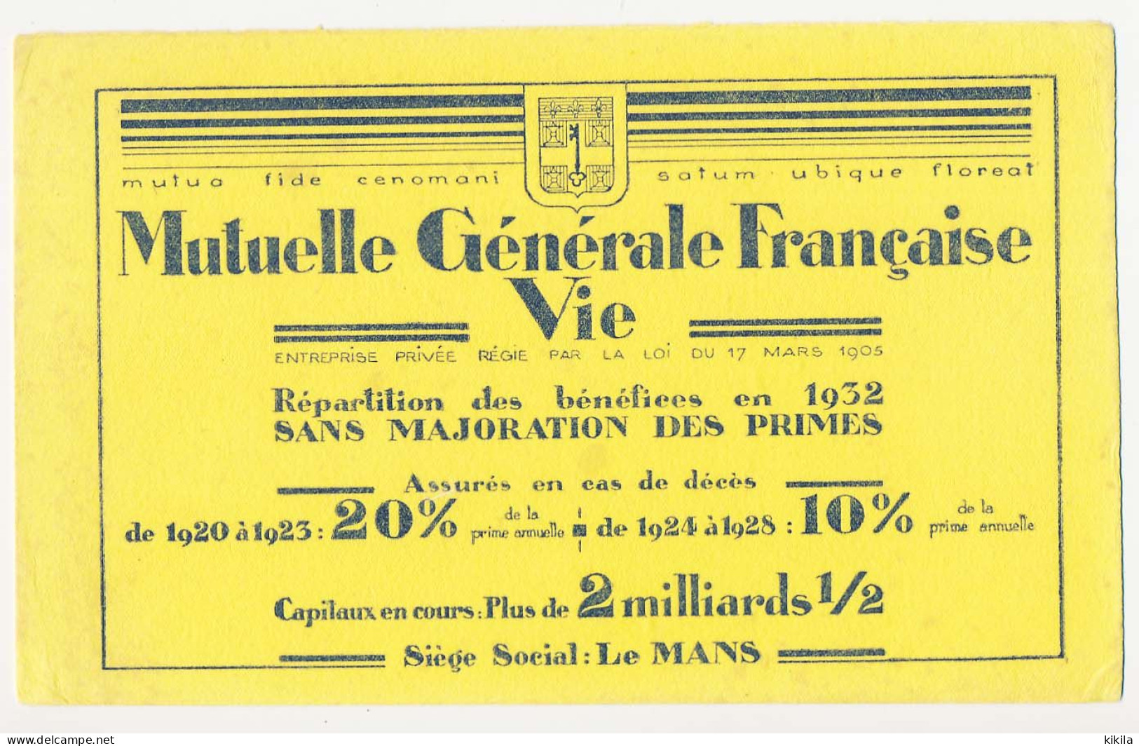 Buvard épais 22.8 X 13.8 MUTUELLE GÉNÉRALE FRANÇAISE VIE Assurance Répartition Des Bénéfices En 1932 - Banque & Assurance