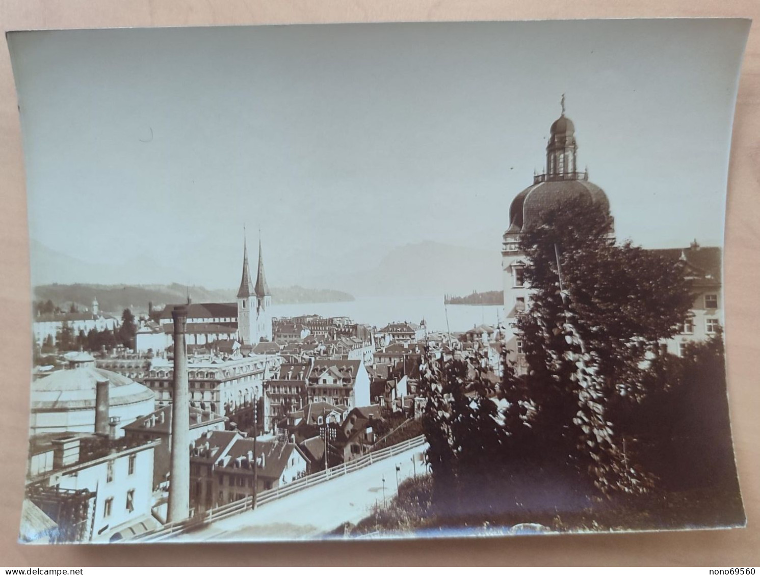 Ancienne Photo Originale Lucerne Luzern Suisse Eglise Vue Sur Le  Lac Format 17X12 Belle Vue Rare - Places