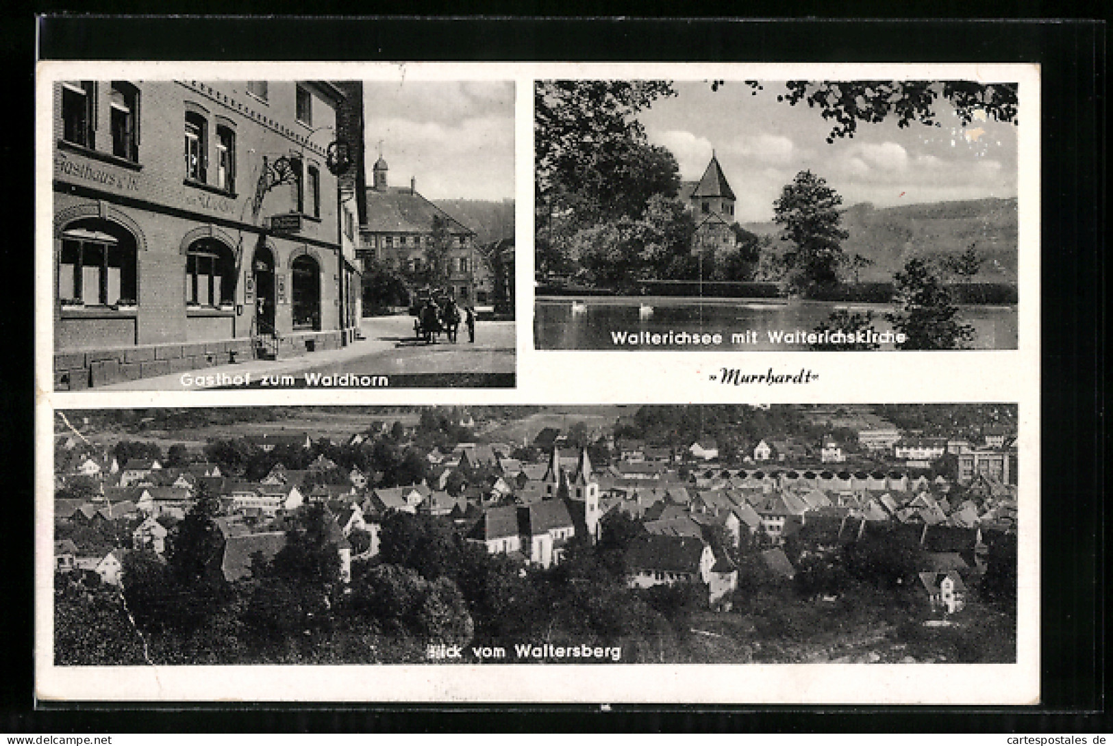 AK Murrhardt, Gasthof Zum Waldhorn, Walterichsee Mit Kirche, Ortspanorama  - Andere & Zonder Classificatie