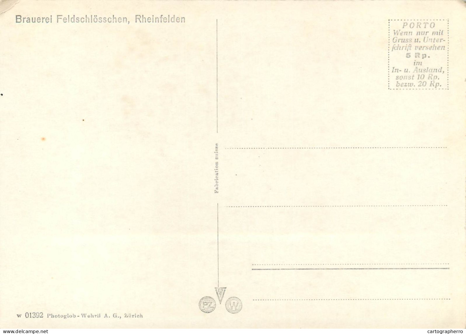 Postcard Switzerland Brauerei Feldschlosschen Rheinfelden - Autres & Non Classés