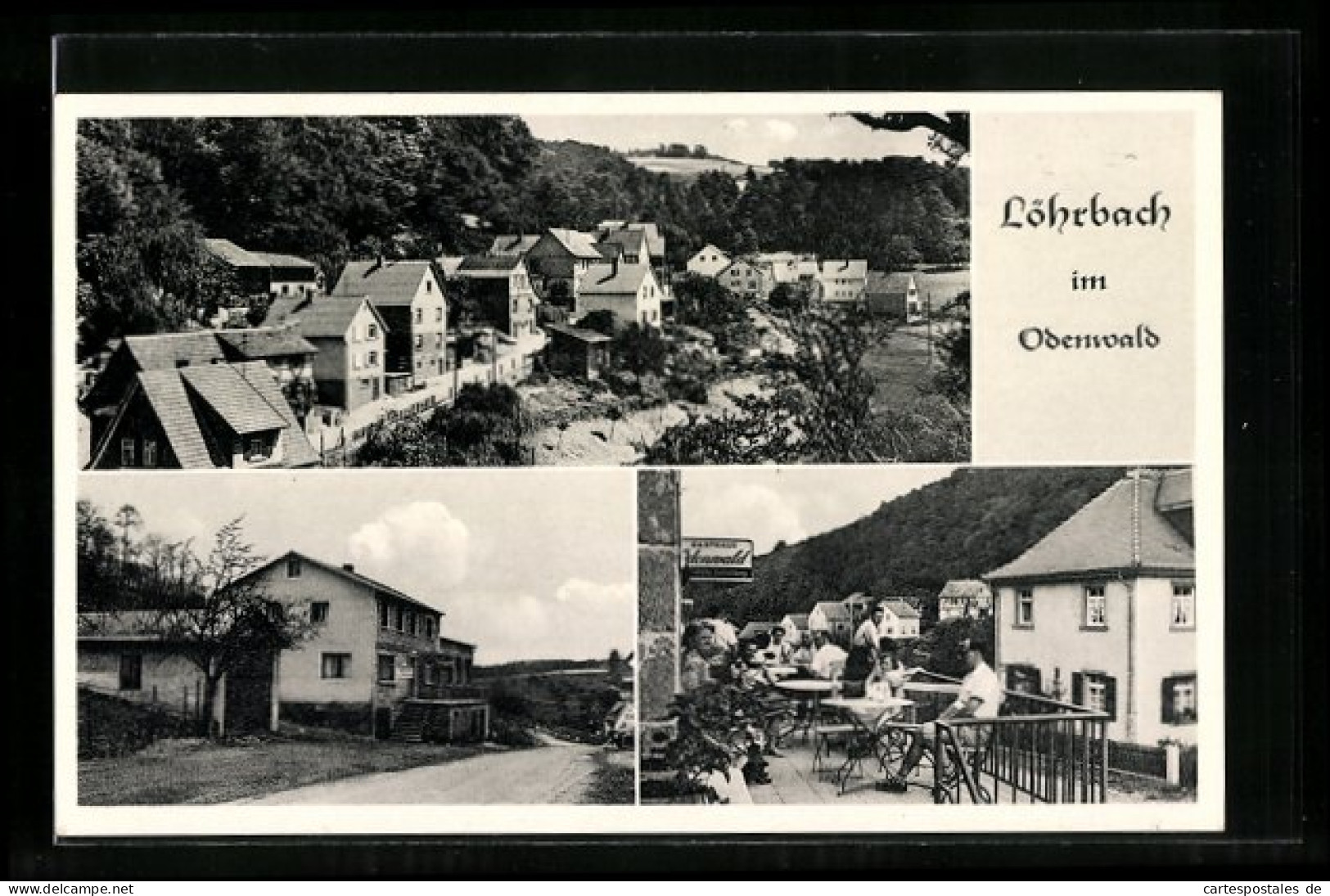 AK Löhrbach / Odenwald, Ortsansicht, Gasthaus & Pension Zum Odenwald  - Odenwald