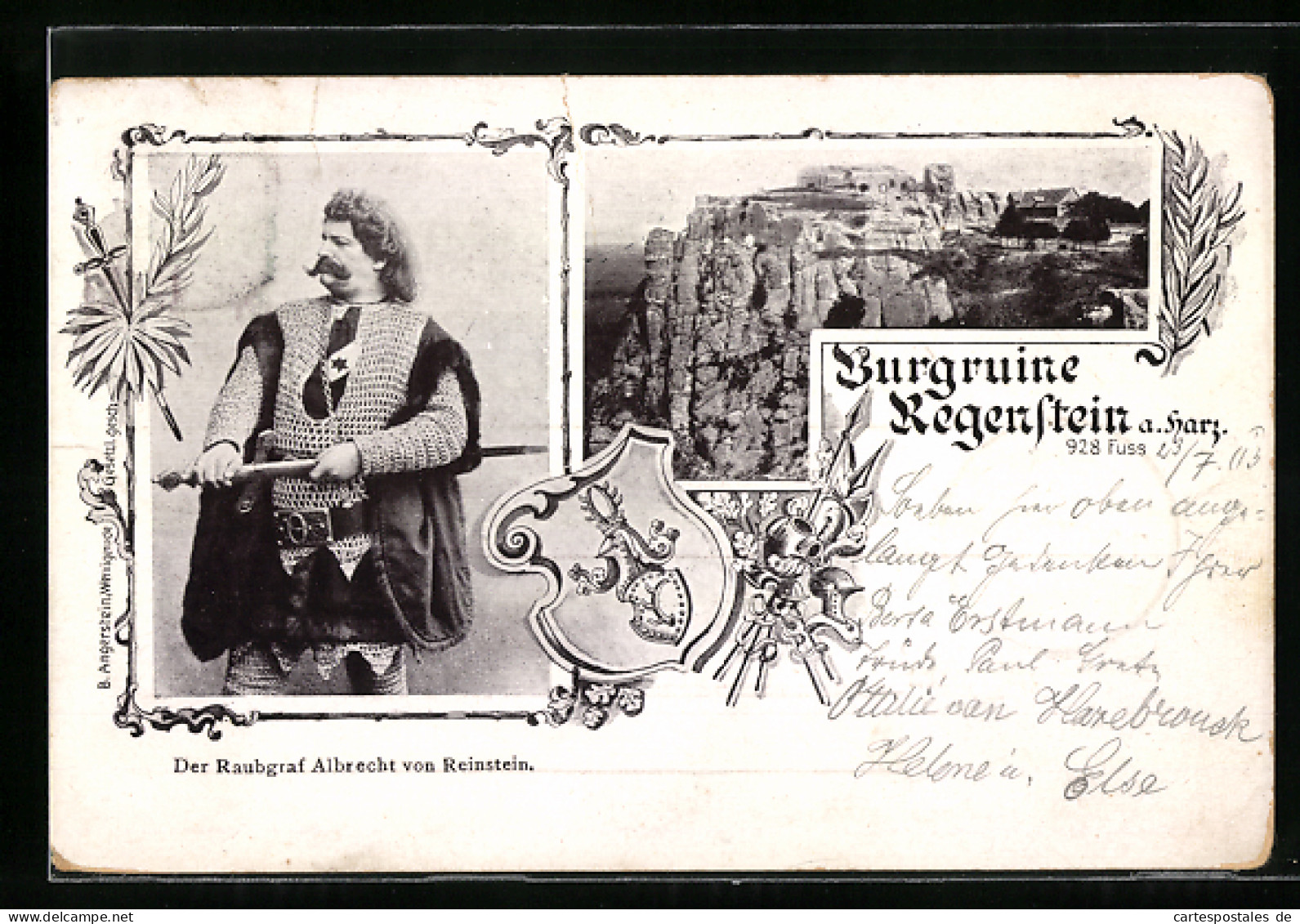 AK Regenstein A. Harz, Raubgraf Albrecht Von Reinstein, Burgruine, Wappen  - Autres & Non Classés