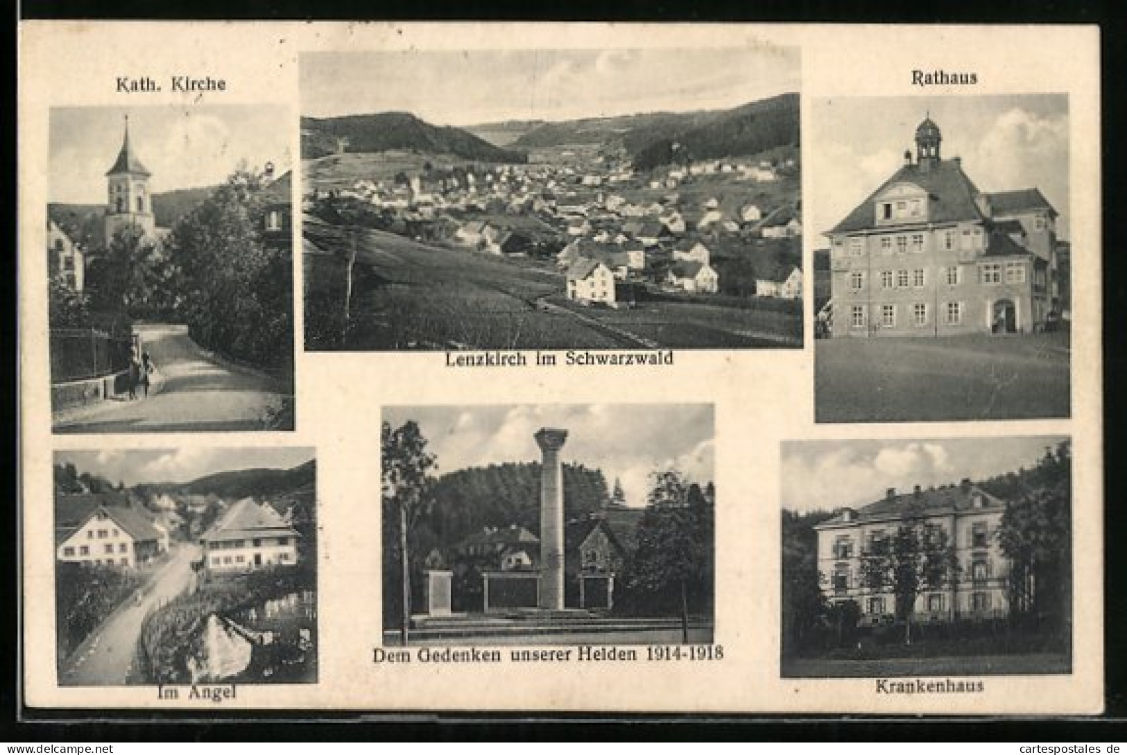 AK Lenzkirch I. Schwarzwald, Panorama, Rathaus, Krankenhaus, Im Angel Und Kirche  - Autres & Non Classés