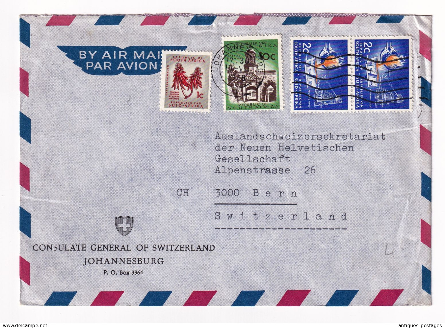 Lettre Johannesburg 1968 Afrique Du Sud Consulate General Of Switzerland Suisse Schweiz South Africa - Storia Postale