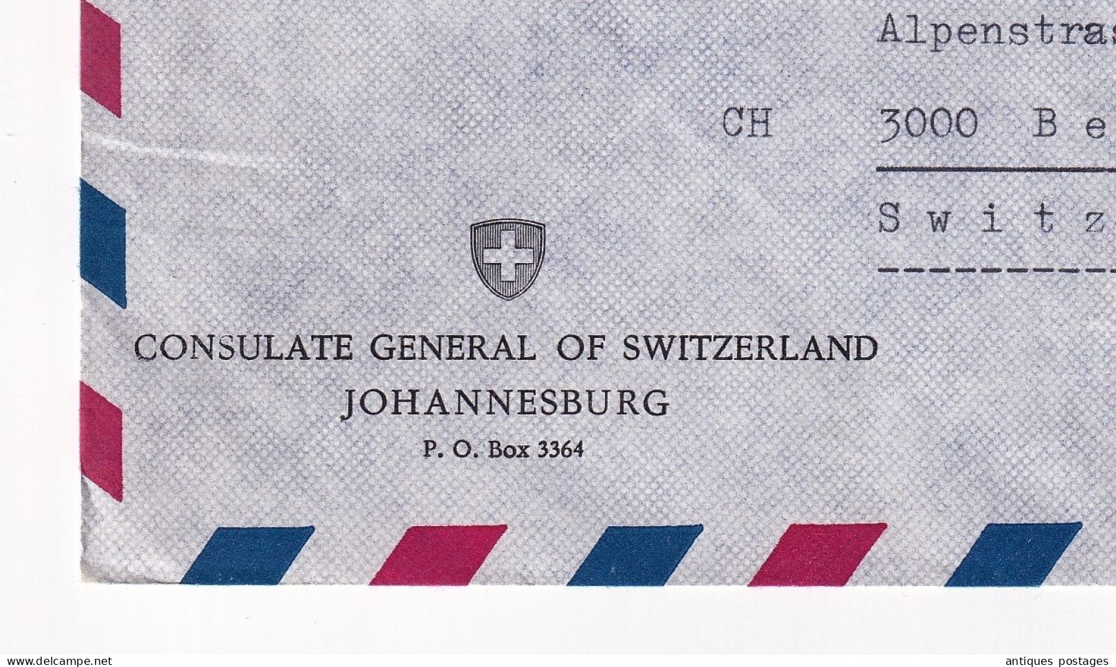 Lettre Johannesburg 1968 Afrique Du Sud Consulate General Of Switzerland Suisse Schweiz South Africa - Covers & Documents